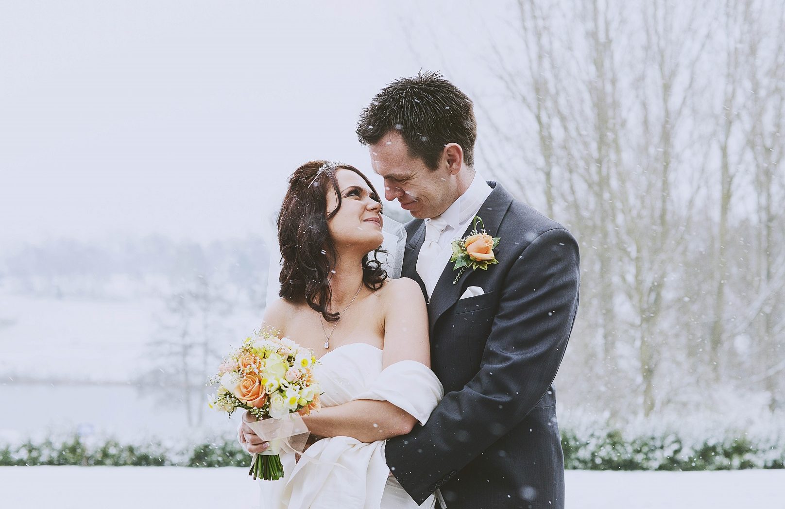 A couple enjoying the magic of a winter wedding