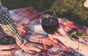 Red wine at picnic