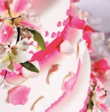 Pink wedding cake close up